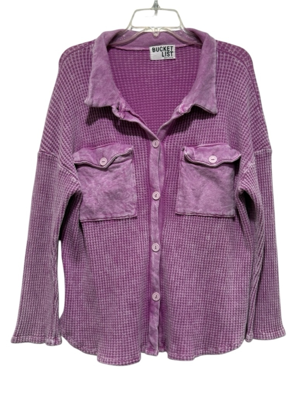 Bucket List Kayla Waffle Knit Shacket In Washed Fuchsia - Picture 7 of 15